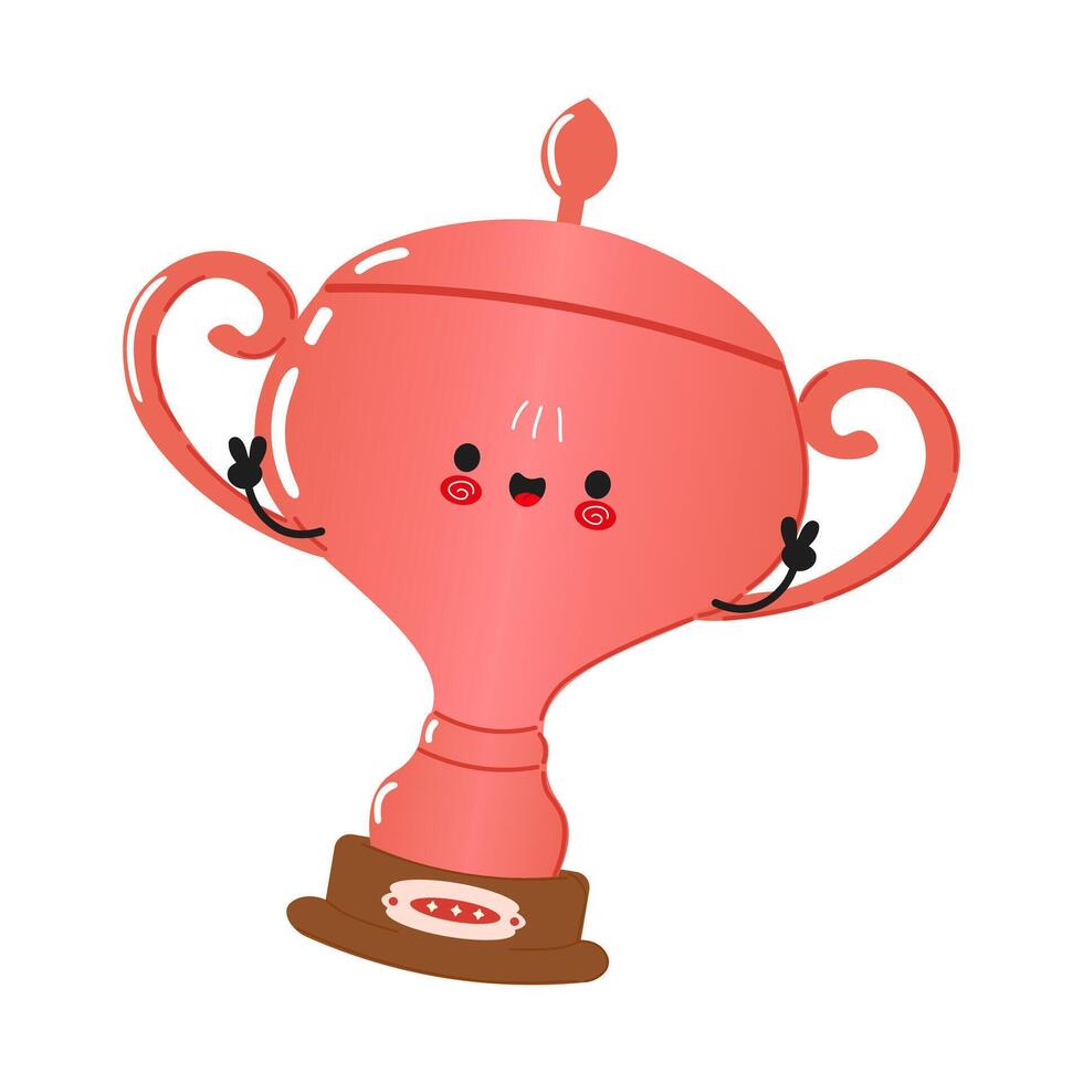 Cute Jumping Bronze Trophy Cup Cartoon Character with a Joyful Expression vector
