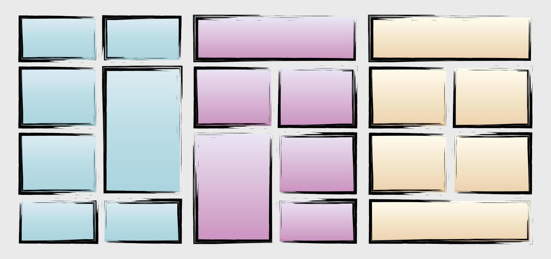 set storyboard layout template for rapidly create the comic book style. A4 design of paper ratio is fit for print out. isolated grunge banners frame vector