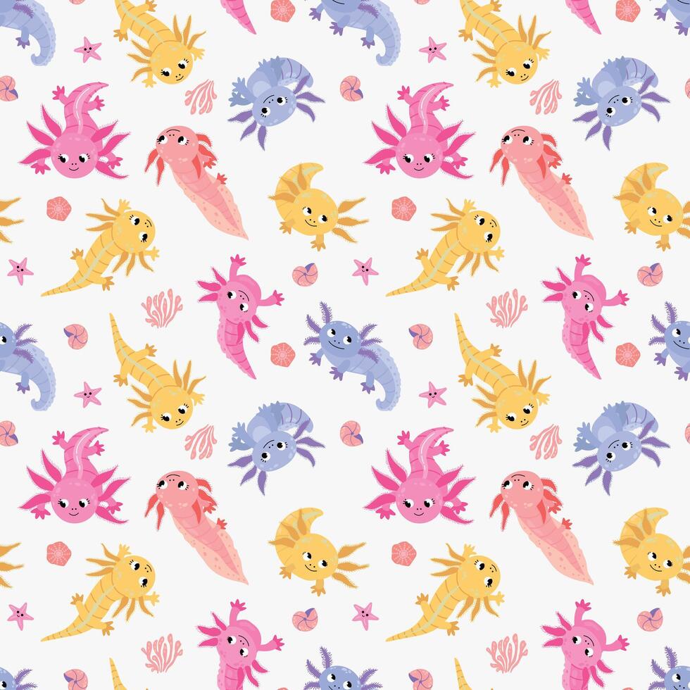 Seamless pattern with axolotl. Design for fabric vector