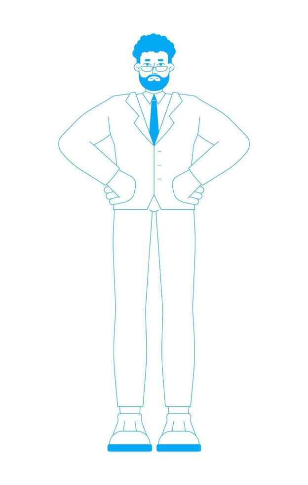 Bearded businessman in suit and eyeglasses 2D outline cartoon character. Business leader standing man in formal wear isolated person flat on white background. Spot illustration colorful vector
