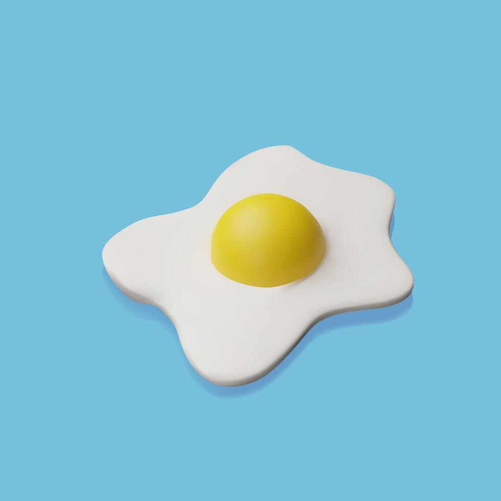 3d render fried egg. Three-dimensional illustration of morning meal, lunch or dinner. Symbol of healthy eating. Cholesterol menu. Protein and yolk. Tasty menu in restaurant. Organic food vector