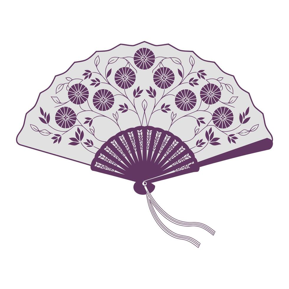 a purple fan with flowers on it vector