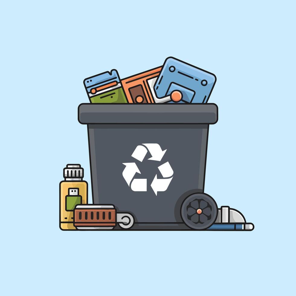 garbage bin with recycling items and other items vector