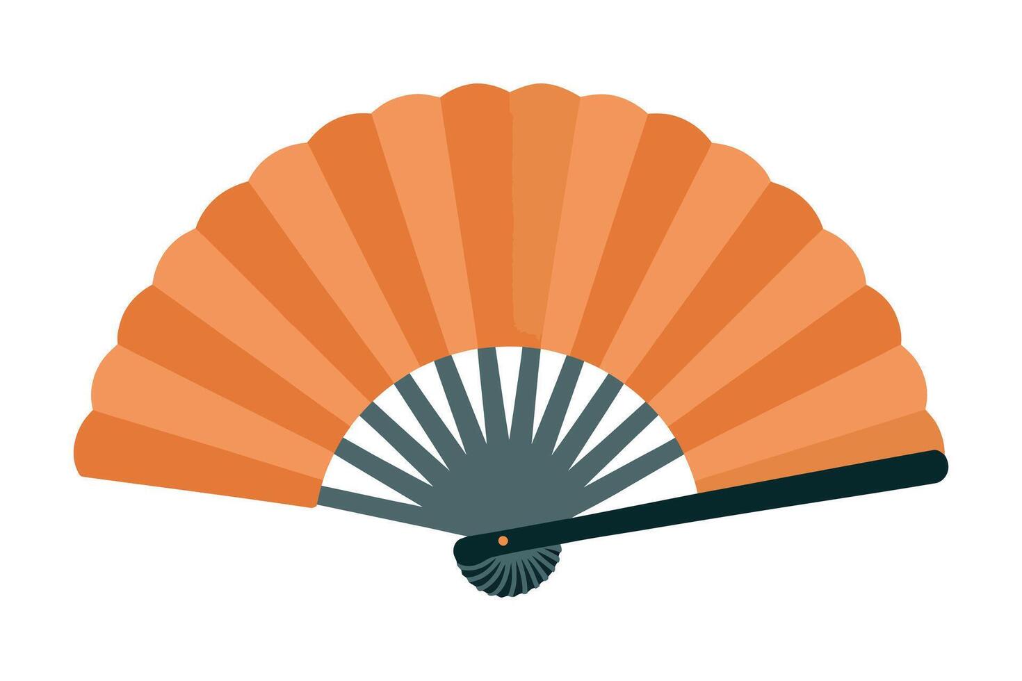 an orange and black fan with a black handle vector