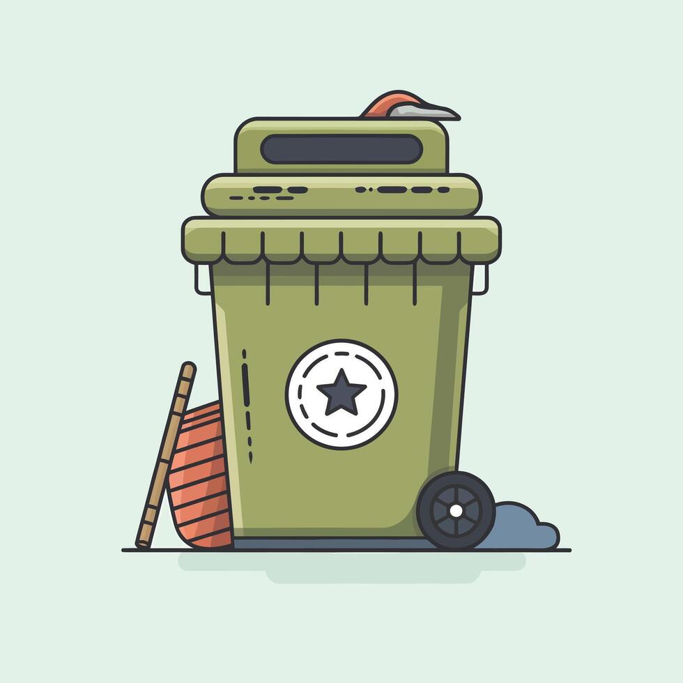 a trash can with a star on it and a broom vector
