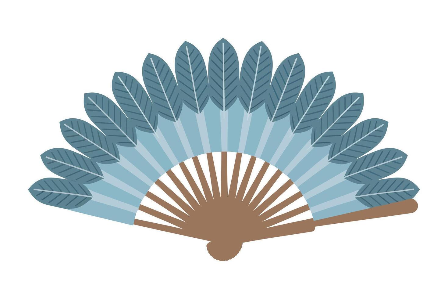 a blue and brown fan with leaves on it vector