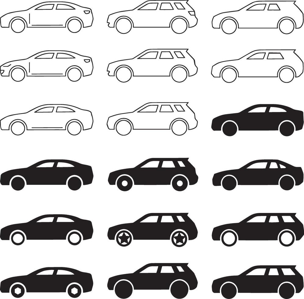 Premium Variety of Car Silhouettes in Different Styles vector