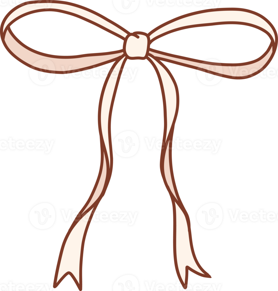 Hand drawn design with cream ribbon bow png