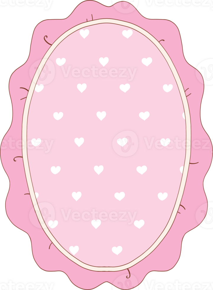 Hand drawn whimsical oval frames collection in coquette style graphic set light pink png