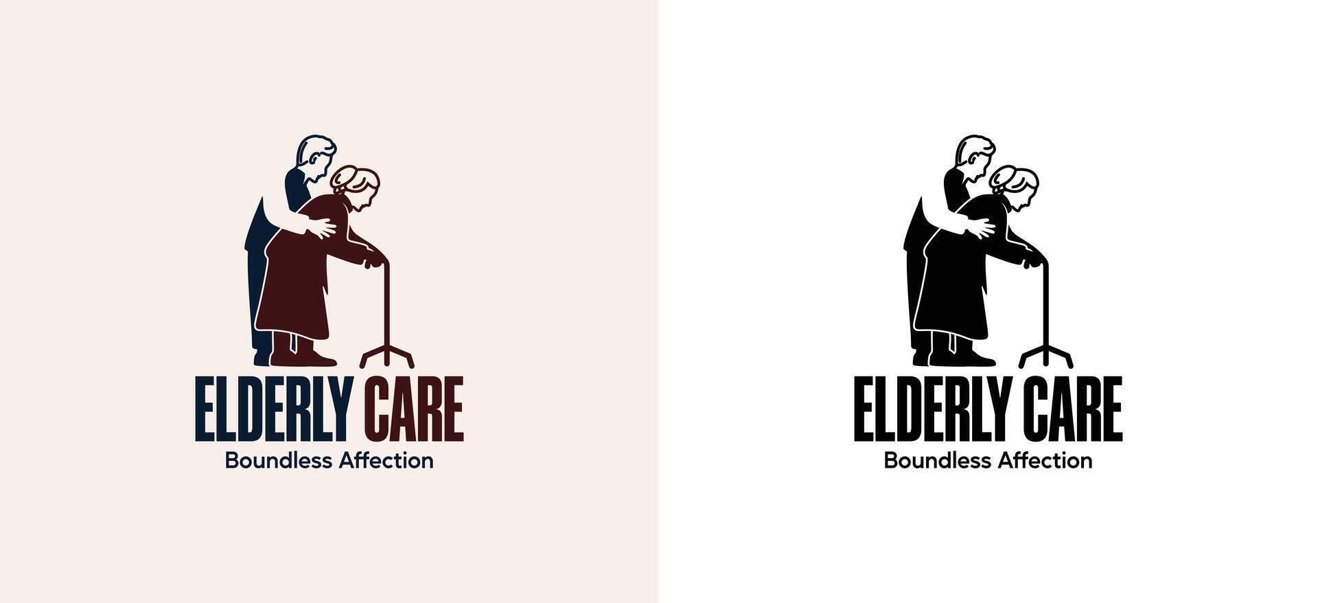 Elderly logo design, of elderly couple walking together using walking sticks and hugging vector