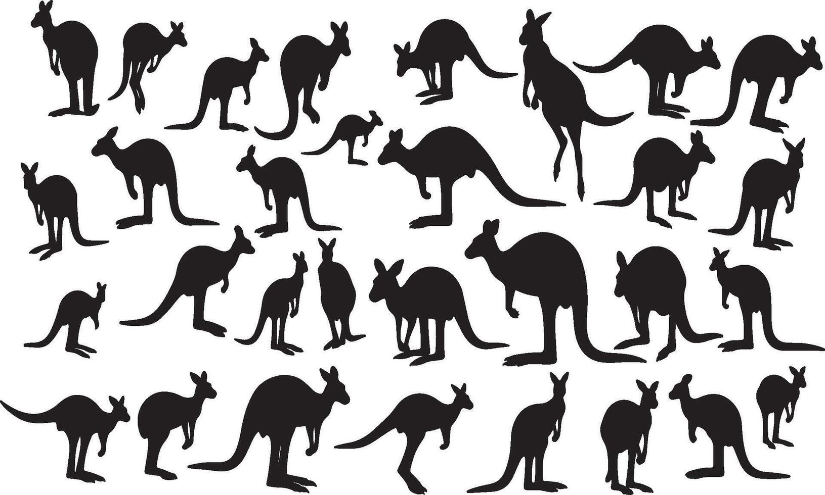 A large group of kangaroos in black silhouettes vector