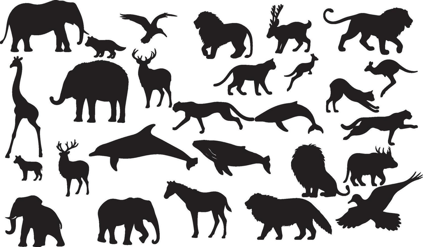 A variety of animals silhouettes on a white background vector