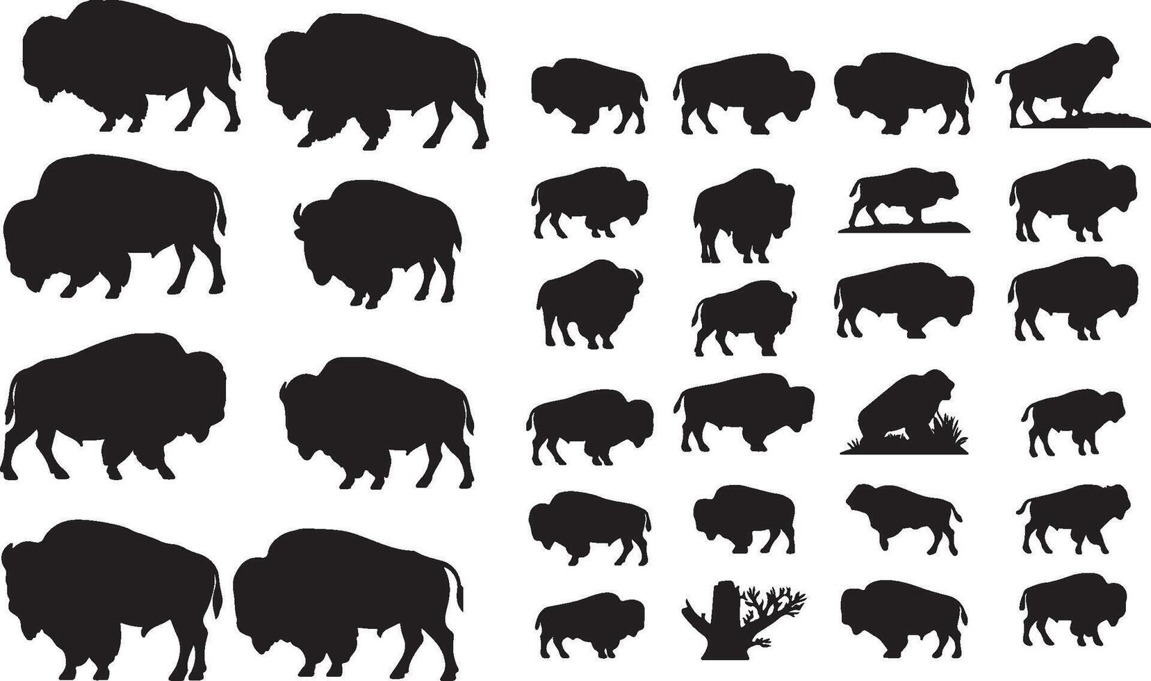 Bison silhouette set of different animals vector