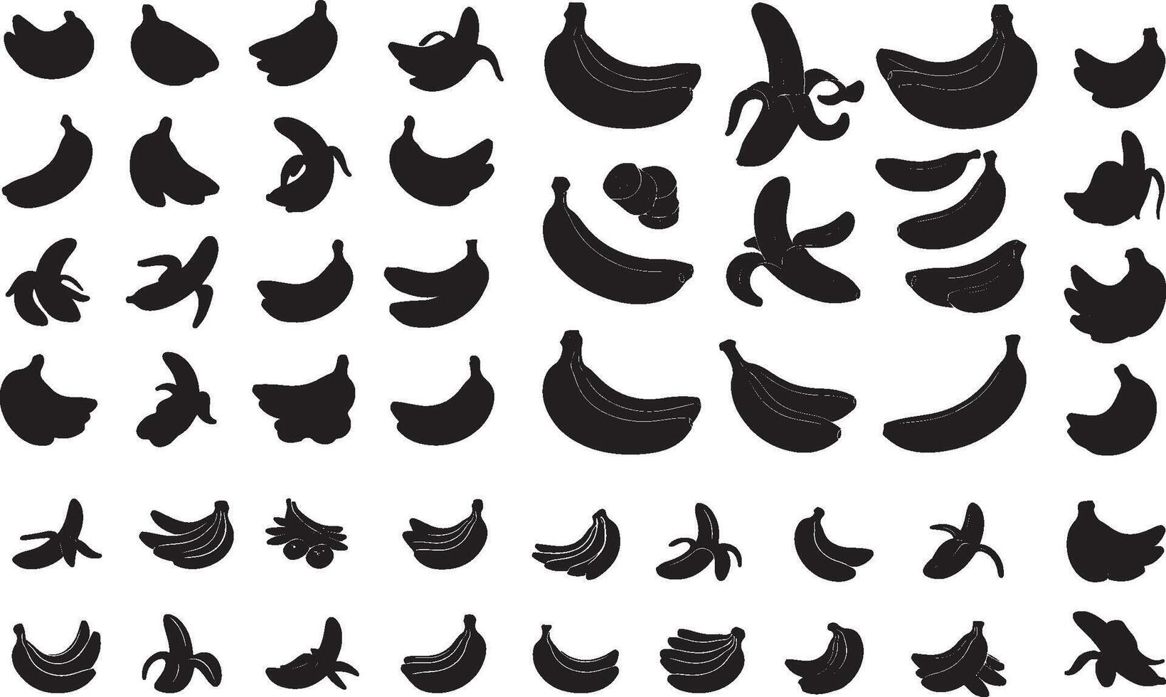 A set of black silhouettes of bananas vector