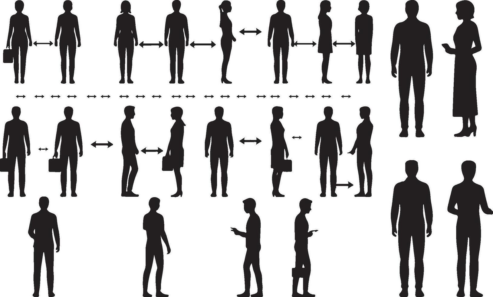 Silhouettes of people standing in various positions vector