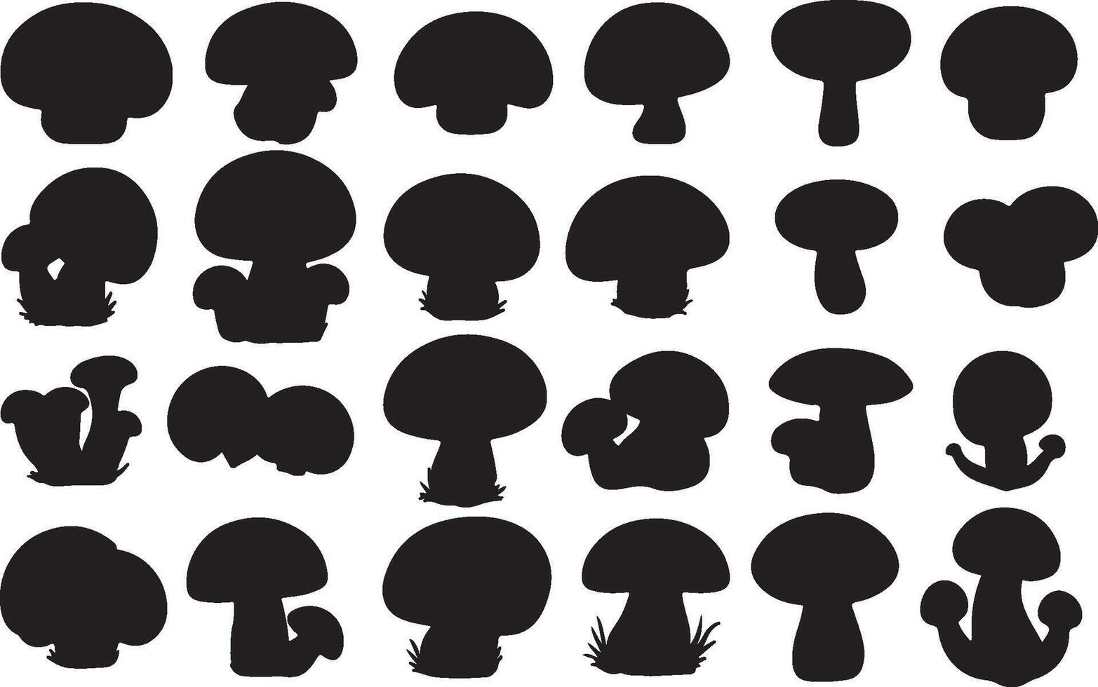 A set of silhouettes of various mushrooms vector