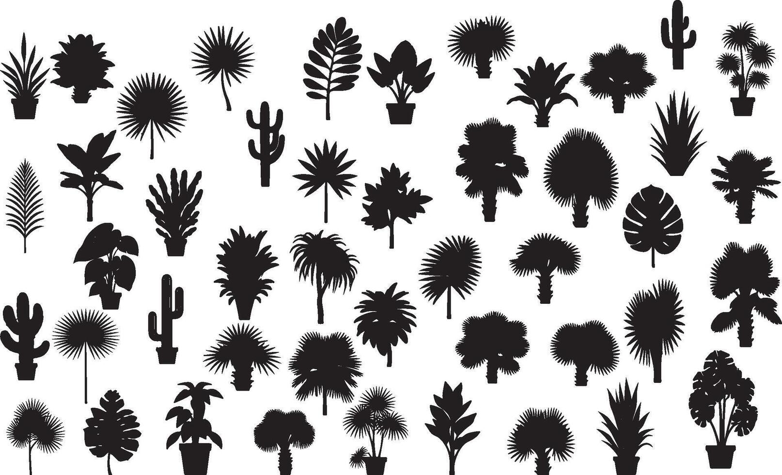 Various types of plants in pots and on a white background vector