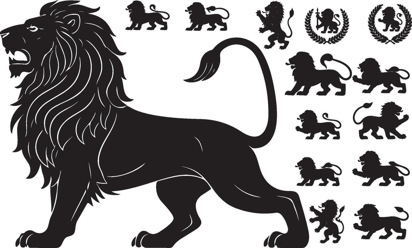 Lion set of silhouettes with different designs vector