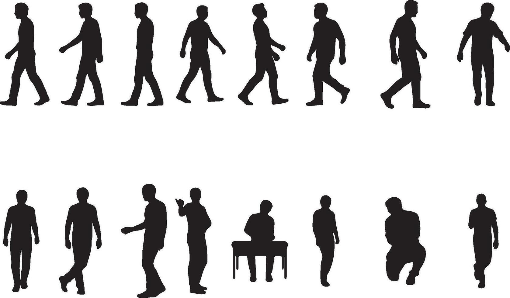 Silhouettes of people walking and standing in various poses vector