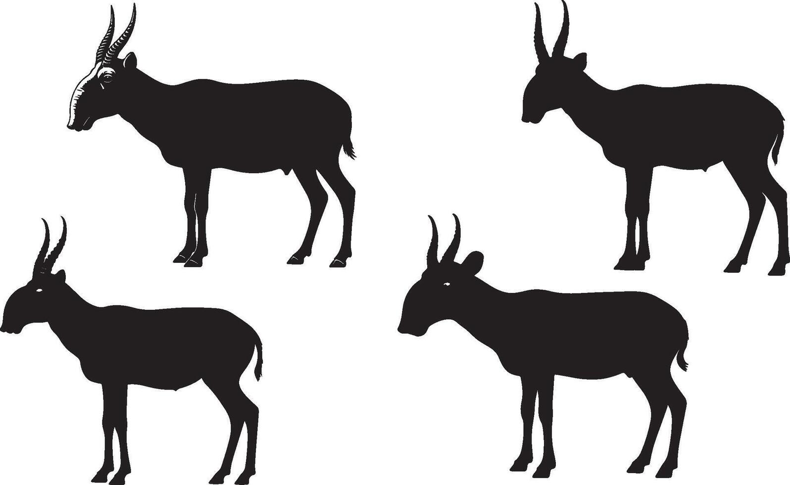 Four different types of antelope silhouettes vector