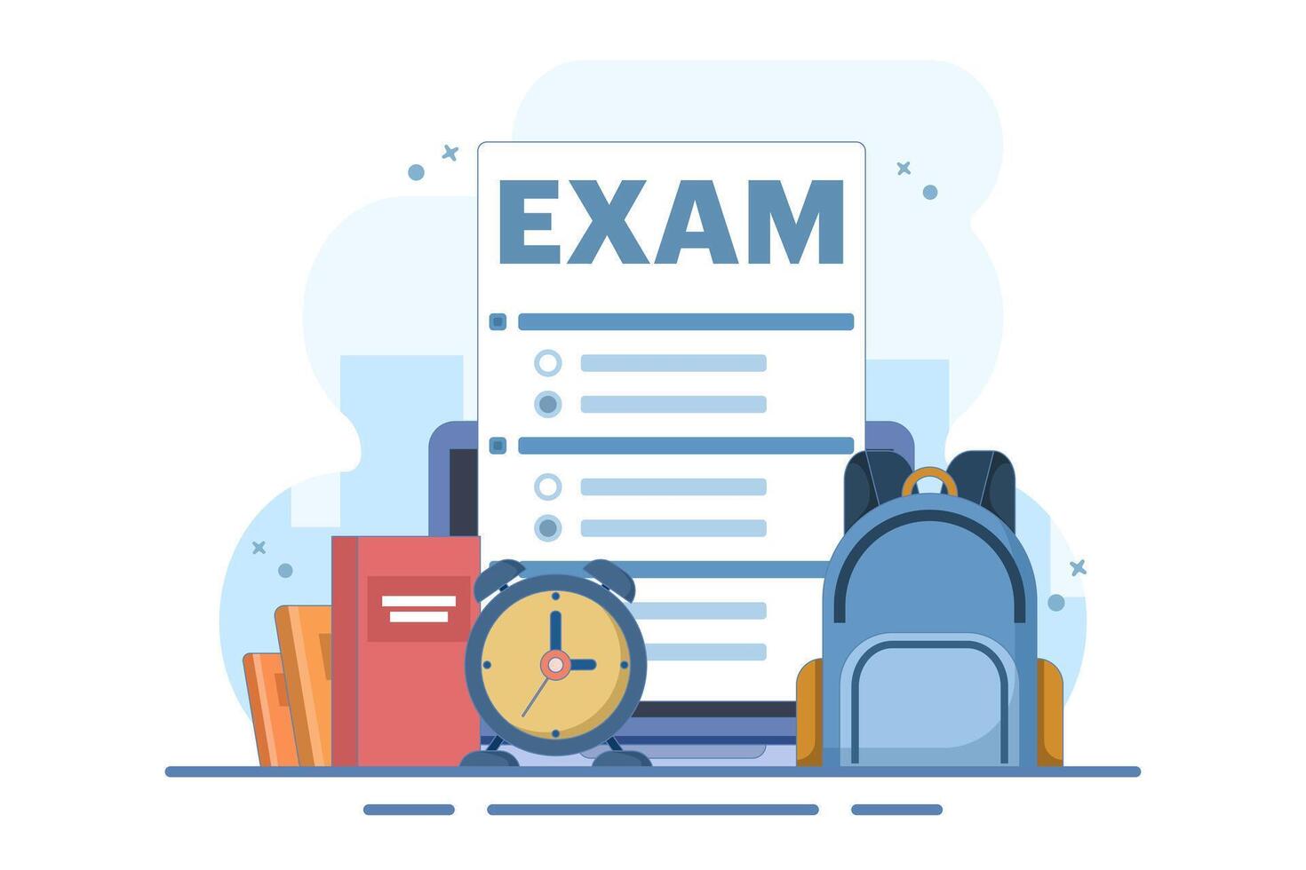 Exam concept. Education, study, digital e-learning, degree, postgraduate concept. checking exam results. Modern flat cartoon style. Minimalist design illustration. vector