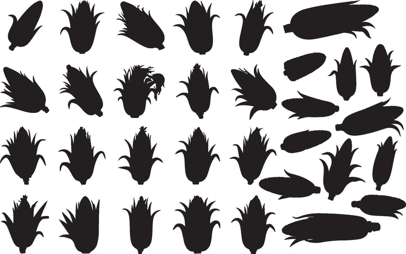 Corn silhouettes set of various shapes and sizes vector