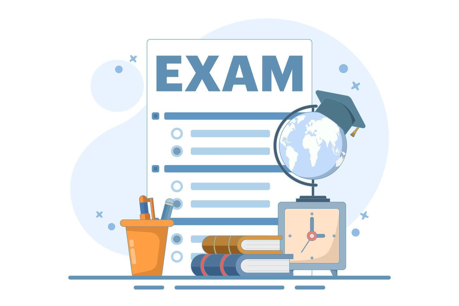 Exam concept. Education, study, digital e-learning, degree, postgraduate concept. checking exam results. Modern flat cartoon style. Flat minimalist design illustration. vector