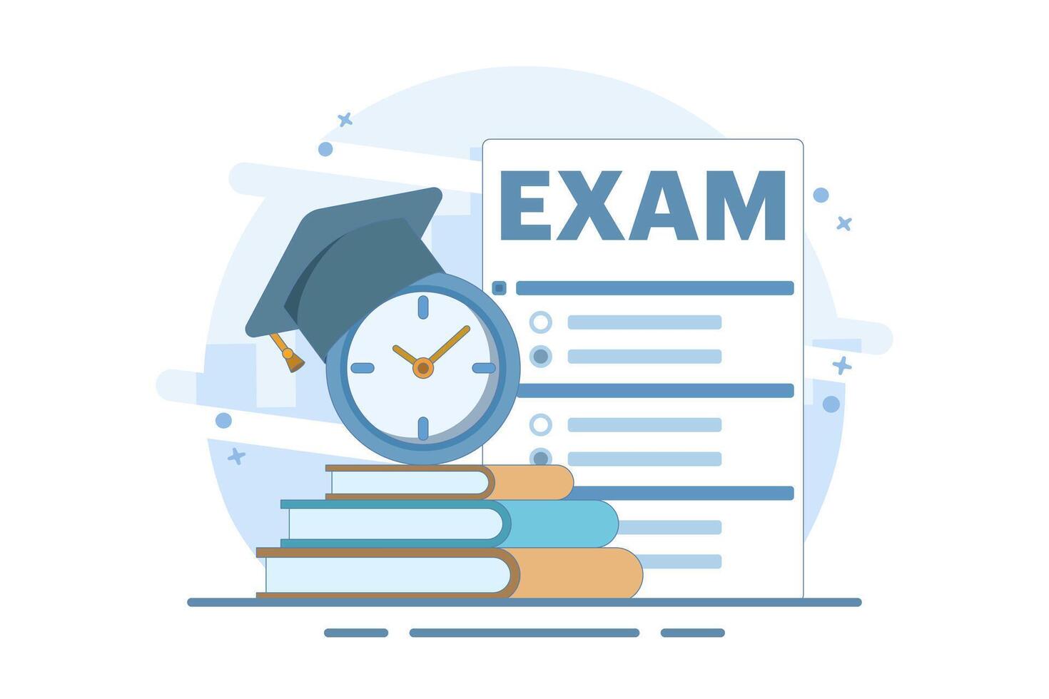 Exam concept. Education, study, digital e-learning, degree, postgraduate concept. checking exam results. Modern flat cartoon style. illustration on background. vector