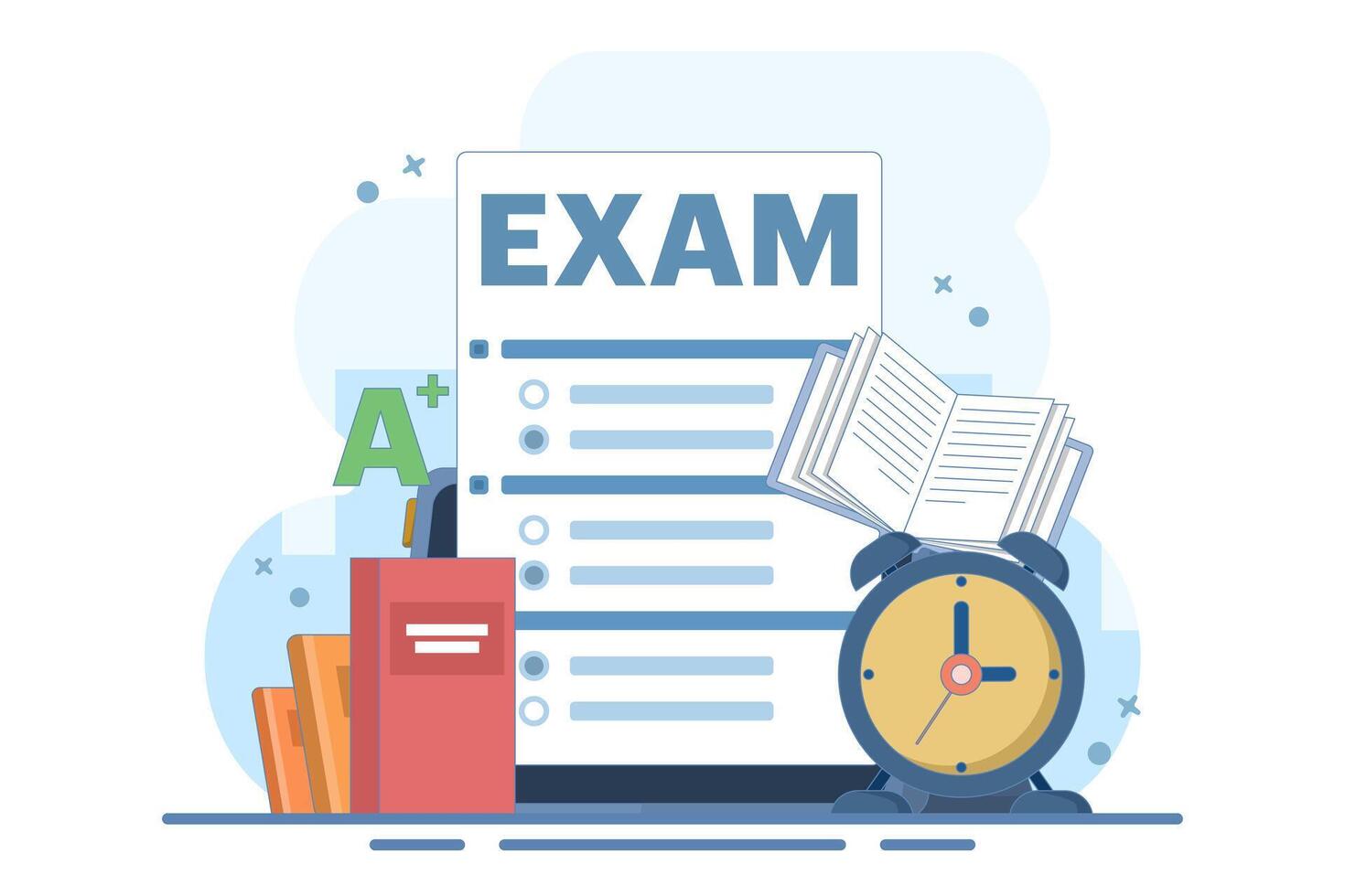 Exam concept. Education, study, digital e-learning, degree, postgraduate concept. checking exam results. Modern flat cartoon style. Minimalist design illustration on background. vector