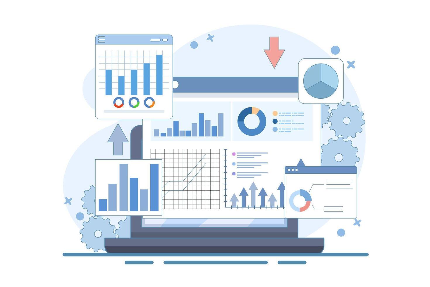 Concept for business analysis, market research, product testing, data analysis. Business Graphics Information Report Analysis. Business Data Analysis. Modern flat design illustration. vector