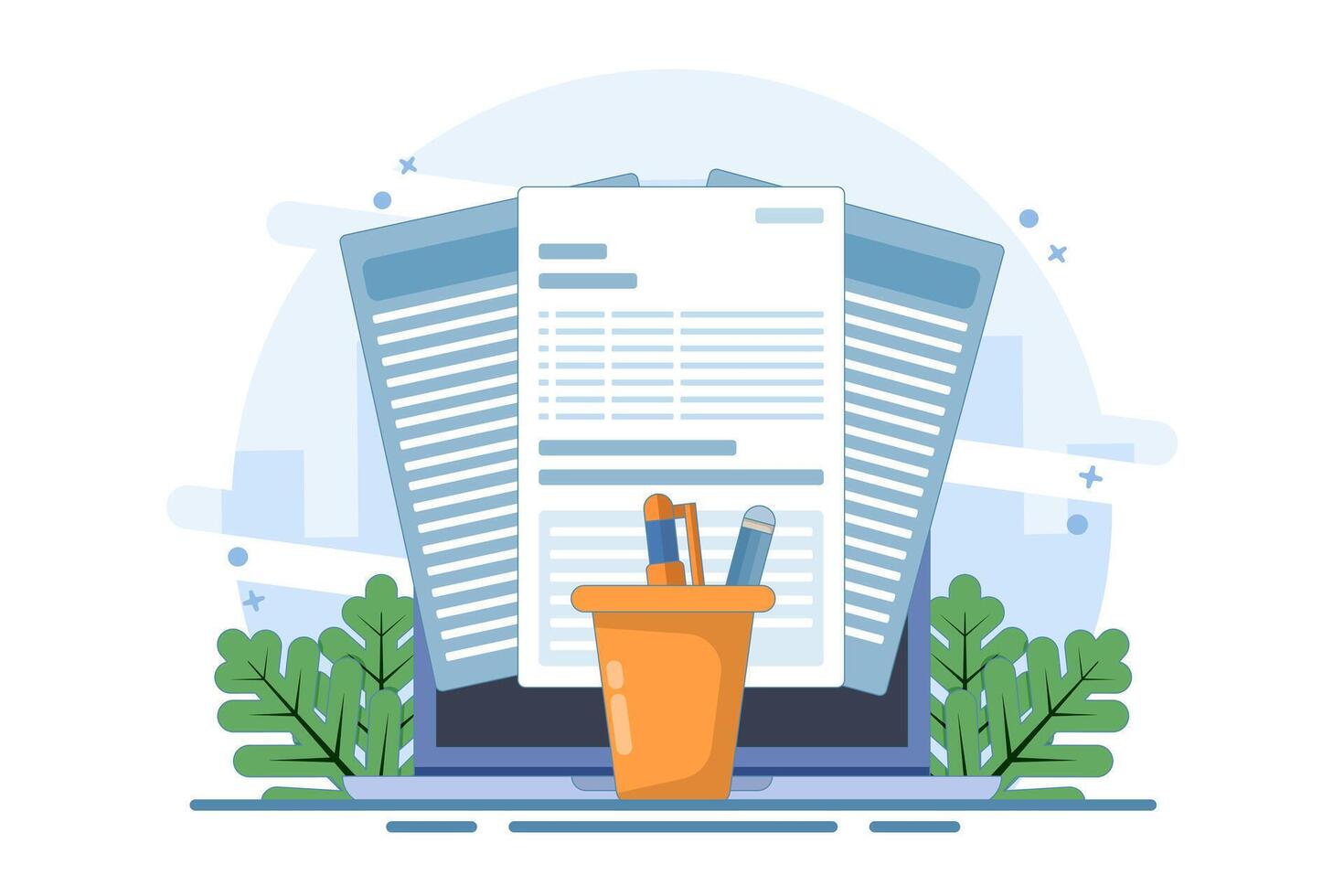 Concept Review of educational textbooks on creative writing and storytelling. Concept of storytelling, creative writing, pencil and paper, copywriting, flat design illustration on background. vector