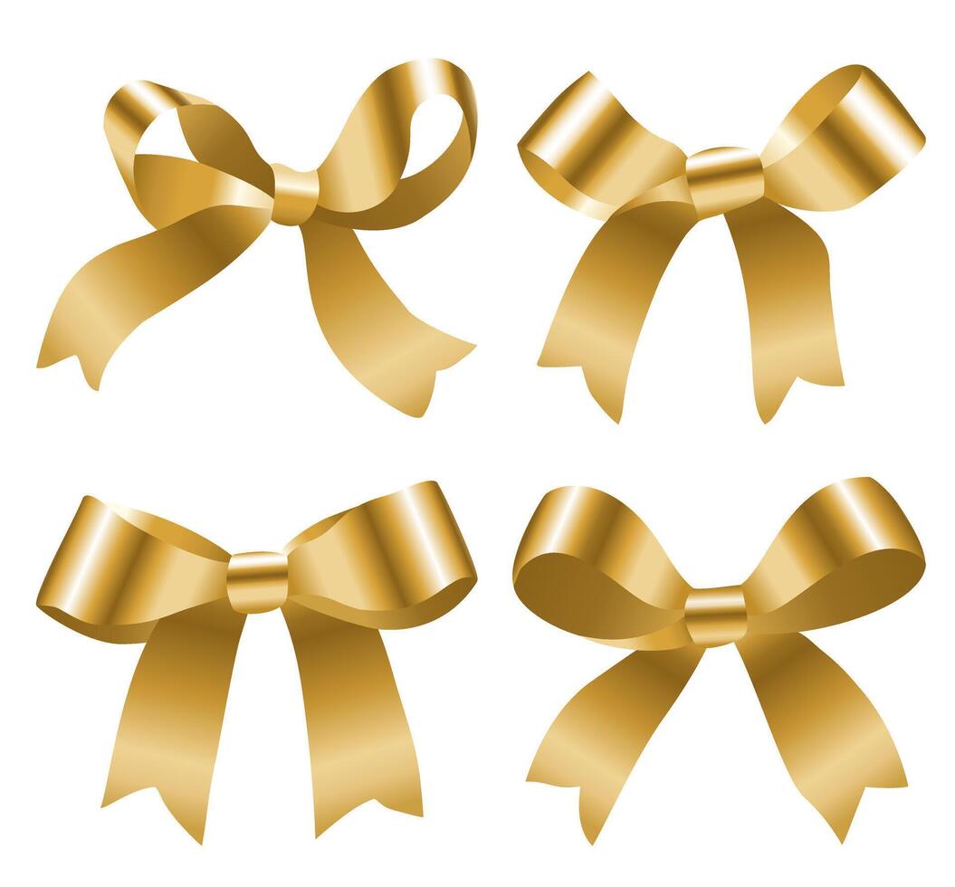 Golden Ribbon Bow Set Isolated on White Background vector