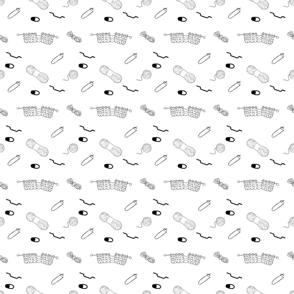 Knitting accessories. Doodle style. Seamless pattern. vector