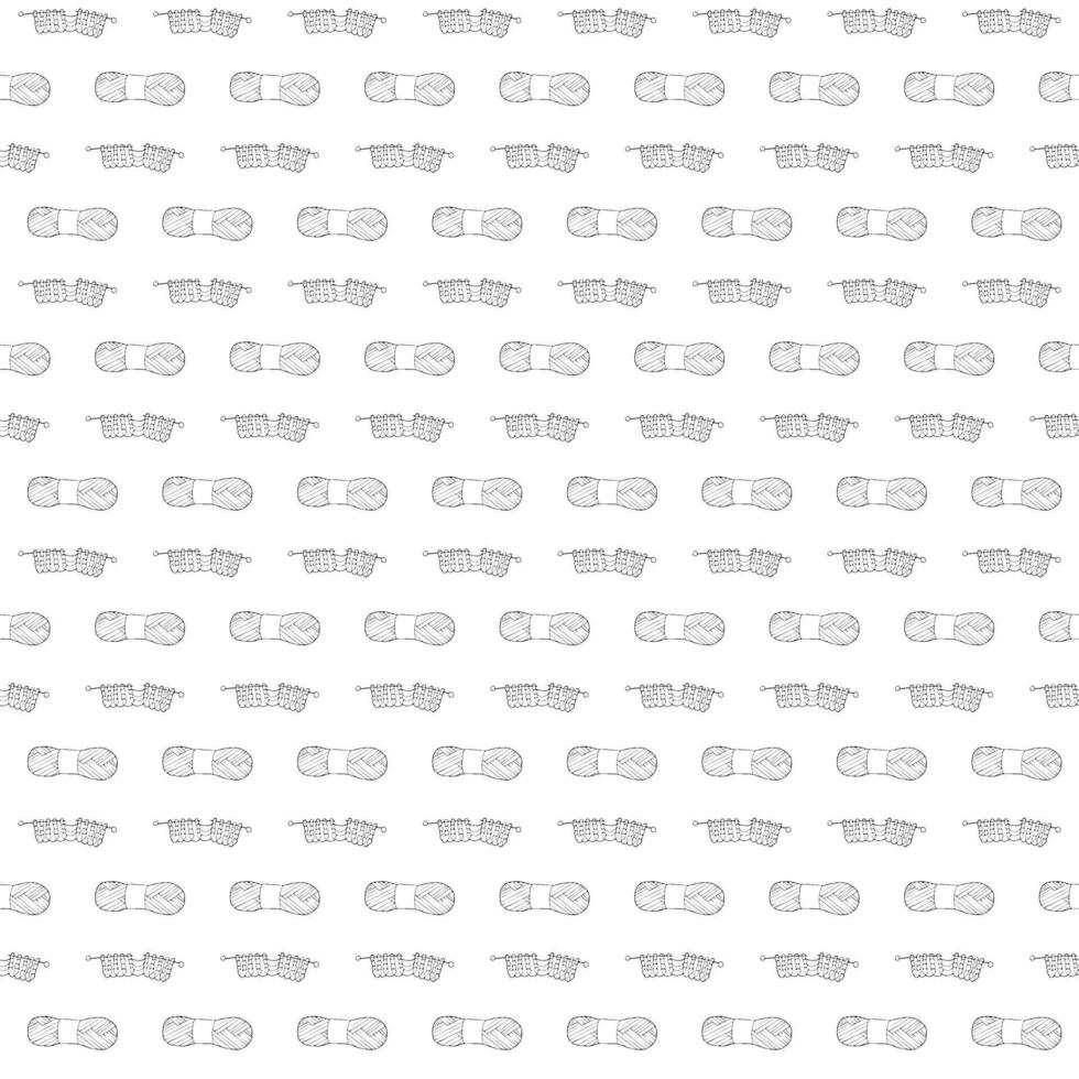 Simple knitted fabric and factory skein of yarn. Doodle style. Seamless pattern. vector