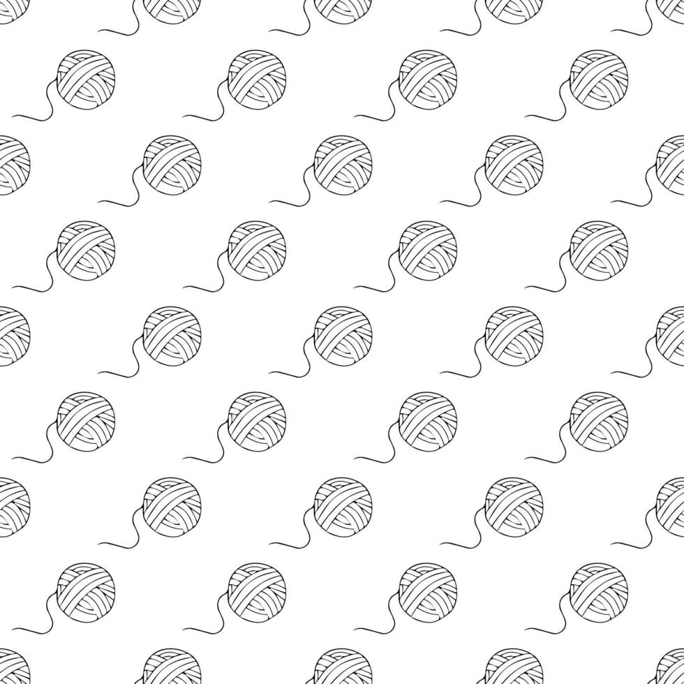 Ball of threads wound by hand. Doodle style. Seamless pattern. vector