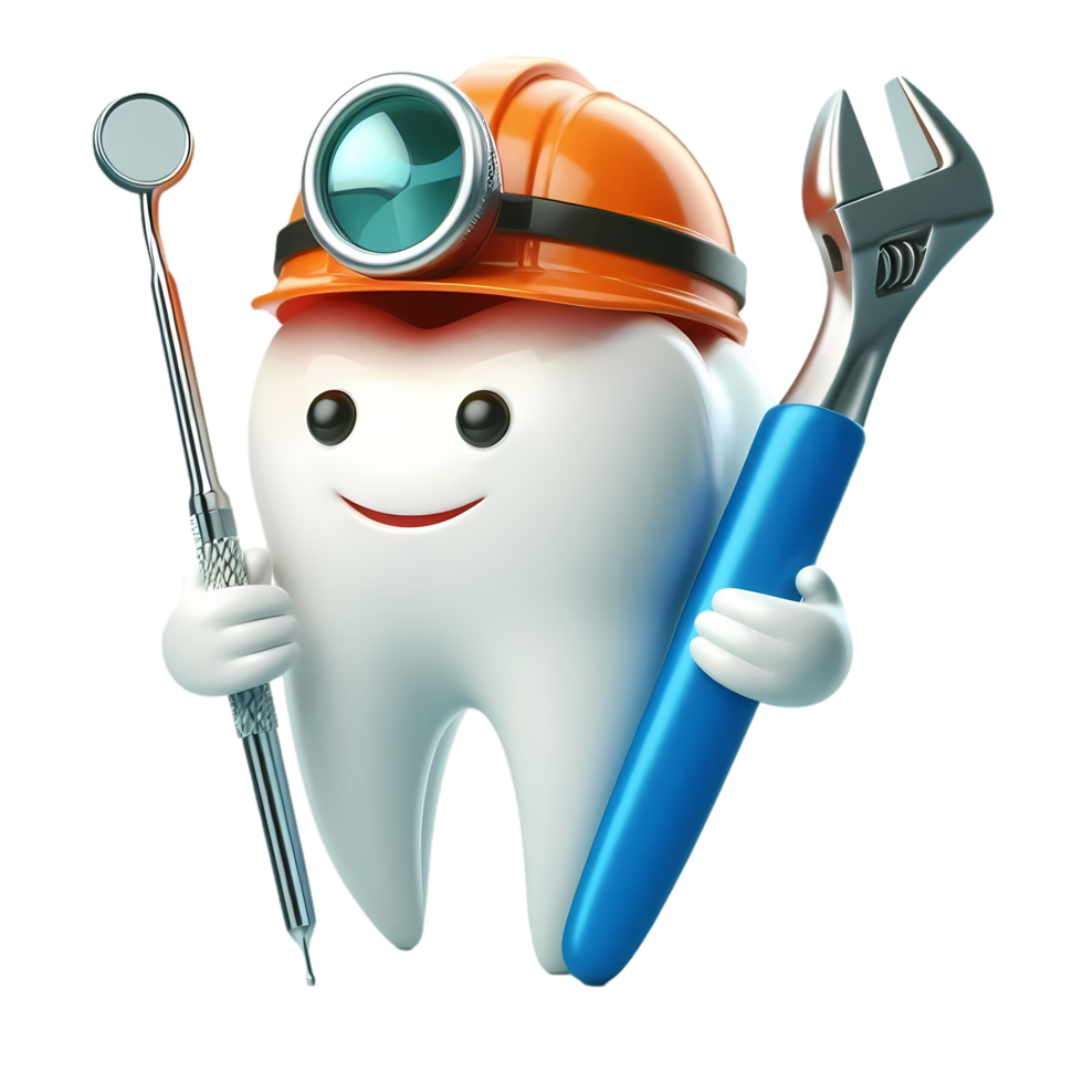 A tooth with a hard hat and tools png