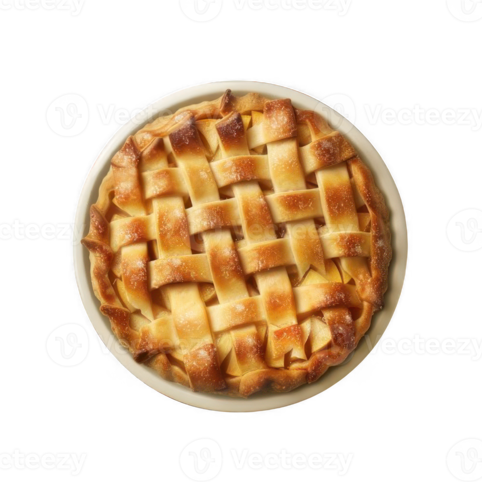 Apple pie on white plate. Top view. png
