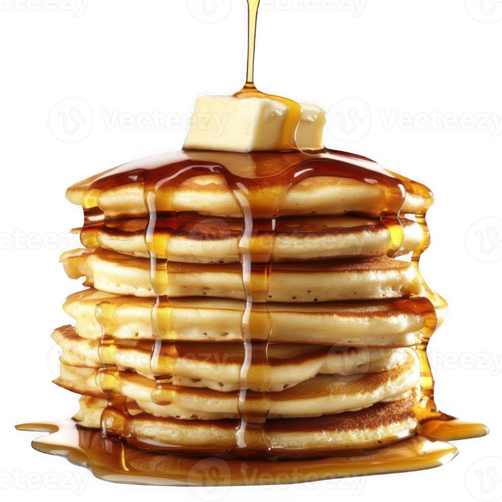 Pancakes stack with butter and maple syrup png