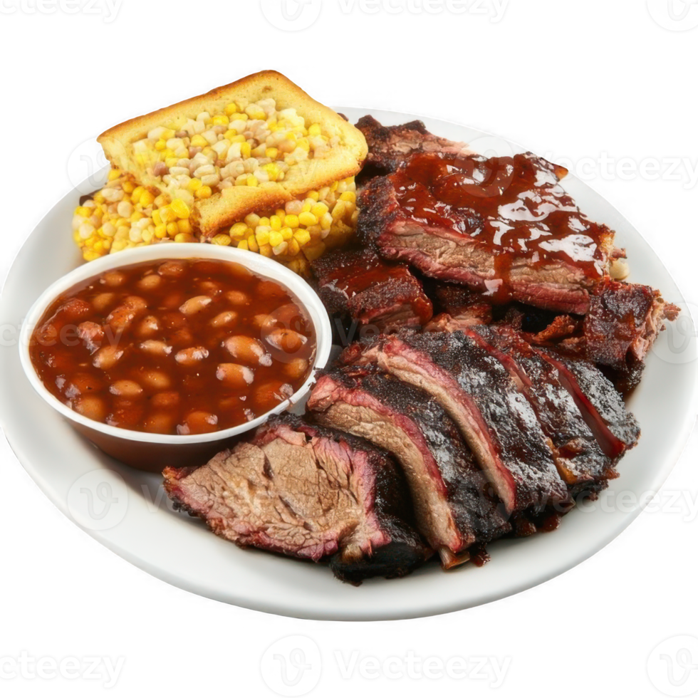 Roast beef ribs with baked beans, corn and sauce png