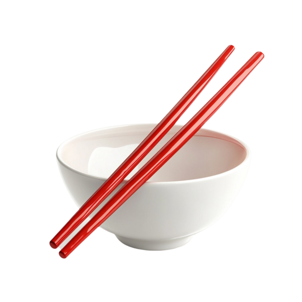 chopsticks in bowl and red chopsticks on transparent background png