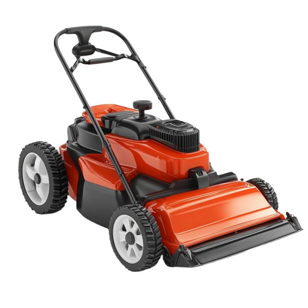 Efficient Orange Lawn Mower with a Clean Transparent Surface png