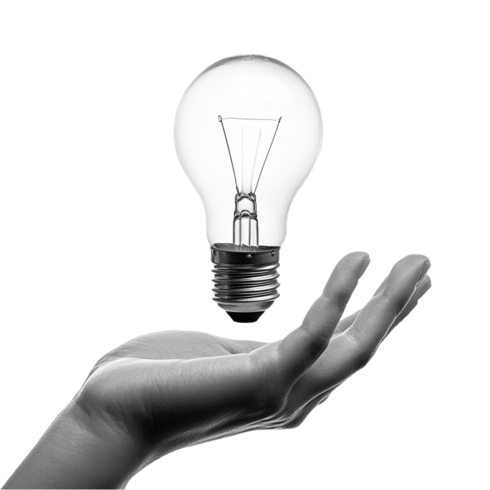 Creative Hand Grasping a Light Bulb Isolated on Clear png