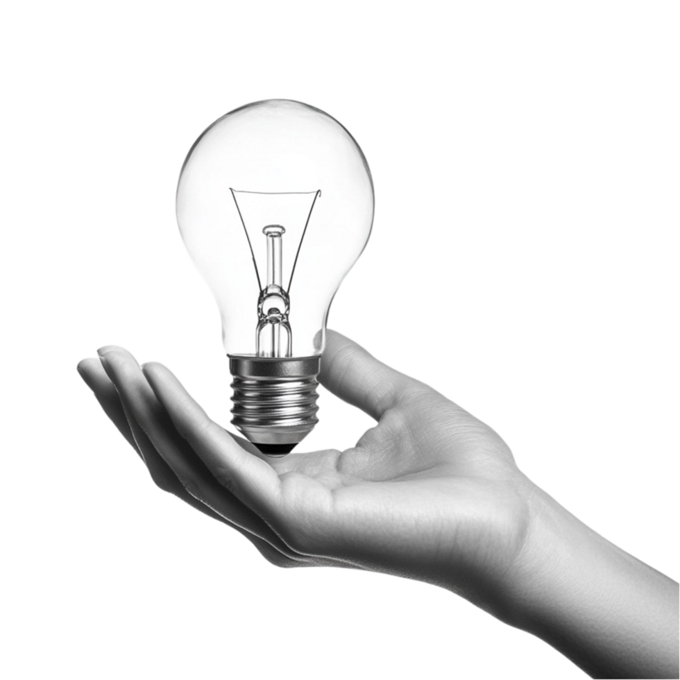 Bright Idea Hand Holding a Light Bulb on Transparent Background png