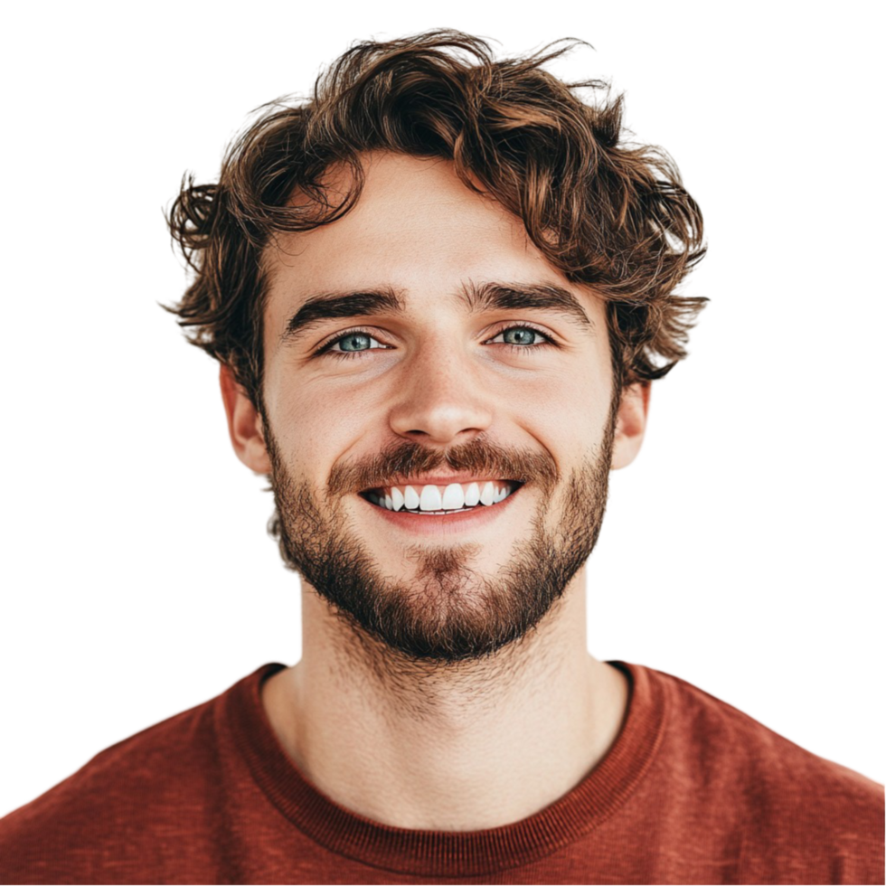 A man with curly hair and a beard smiles png