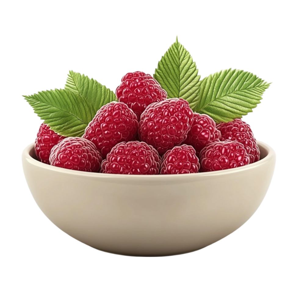 Juicy Raspberries Arranged in a Bowl Isolated on Clear png