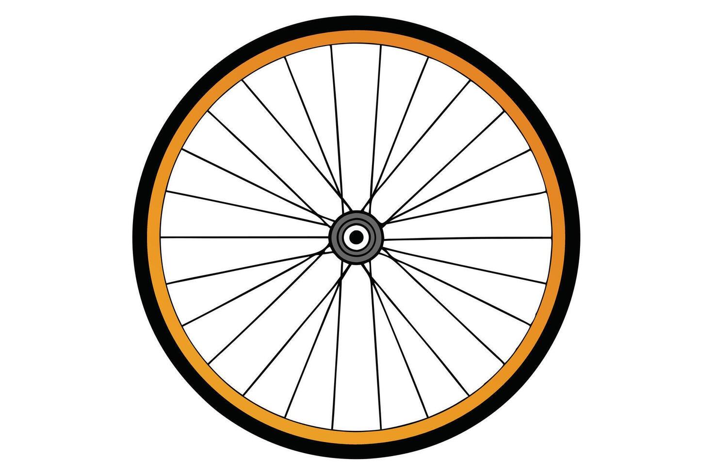 Close-up of a bicycle wheel with orange rim. vector