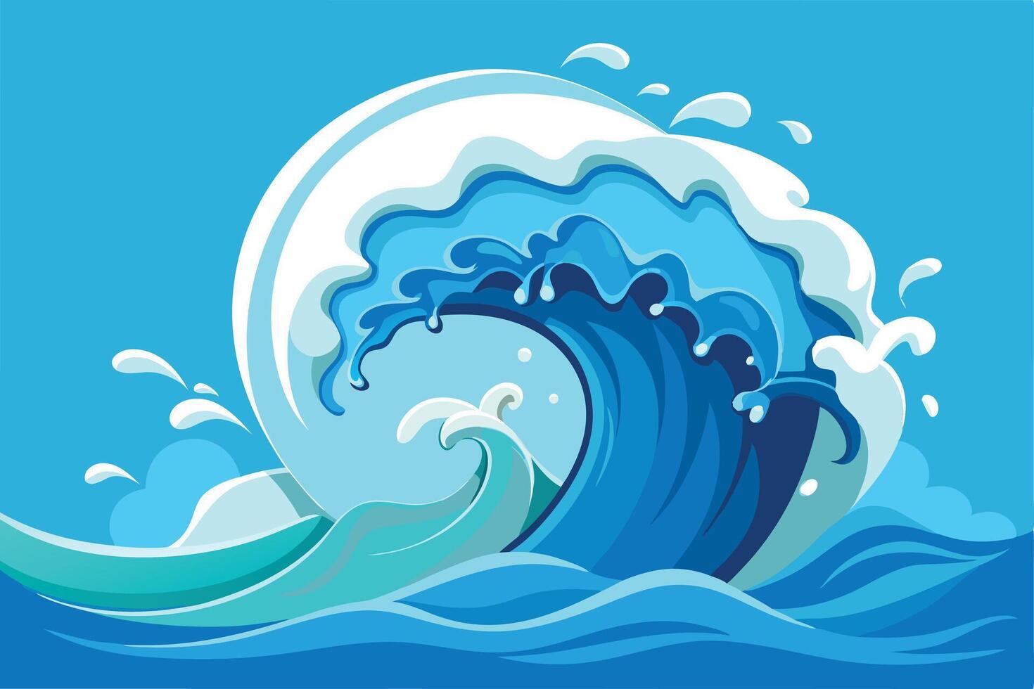 Dramatic Ocean Wave Illustration Captures Powerful Energy vector