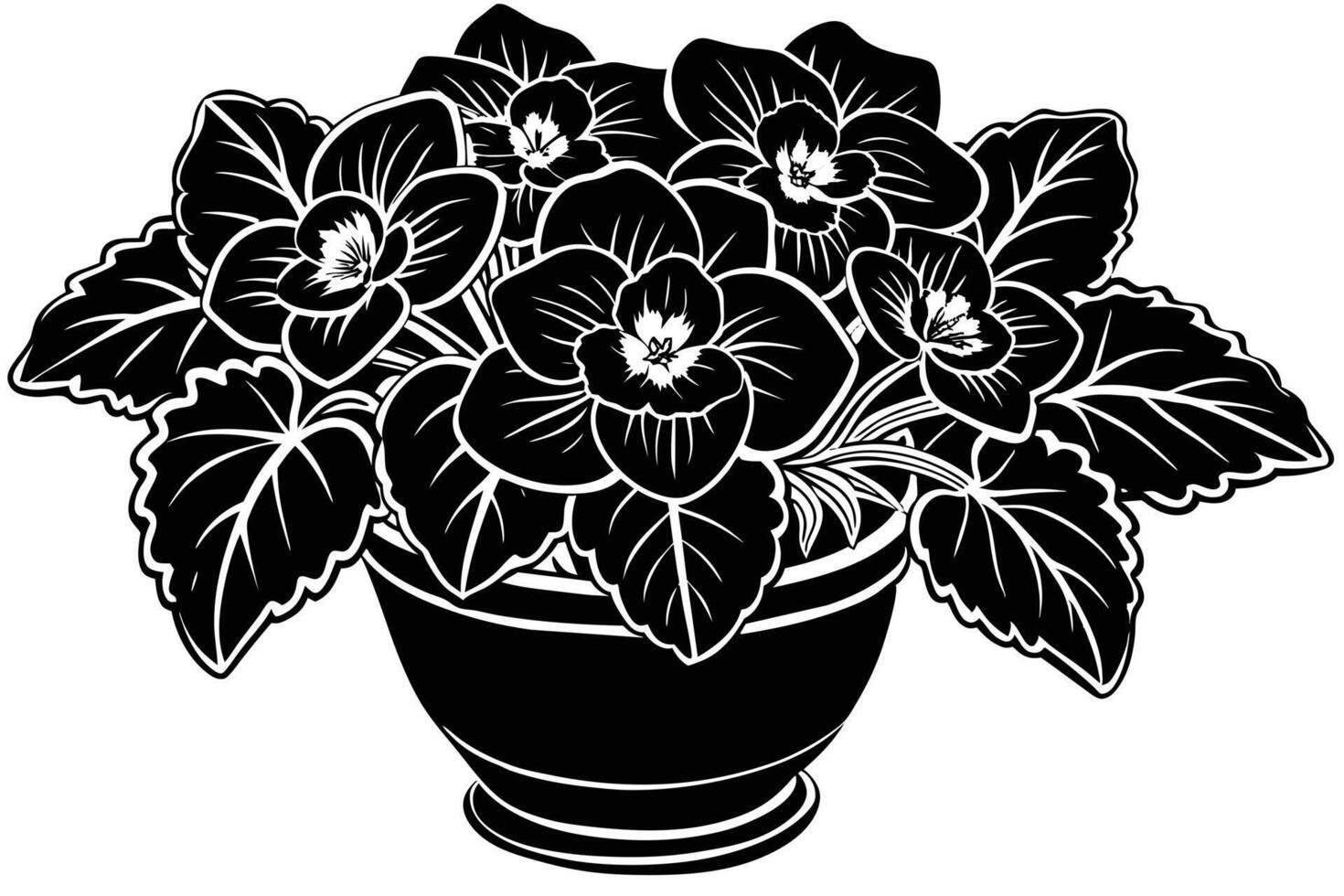 Elegant Black and White Illustration of a Flowering Plant in a Pot vector