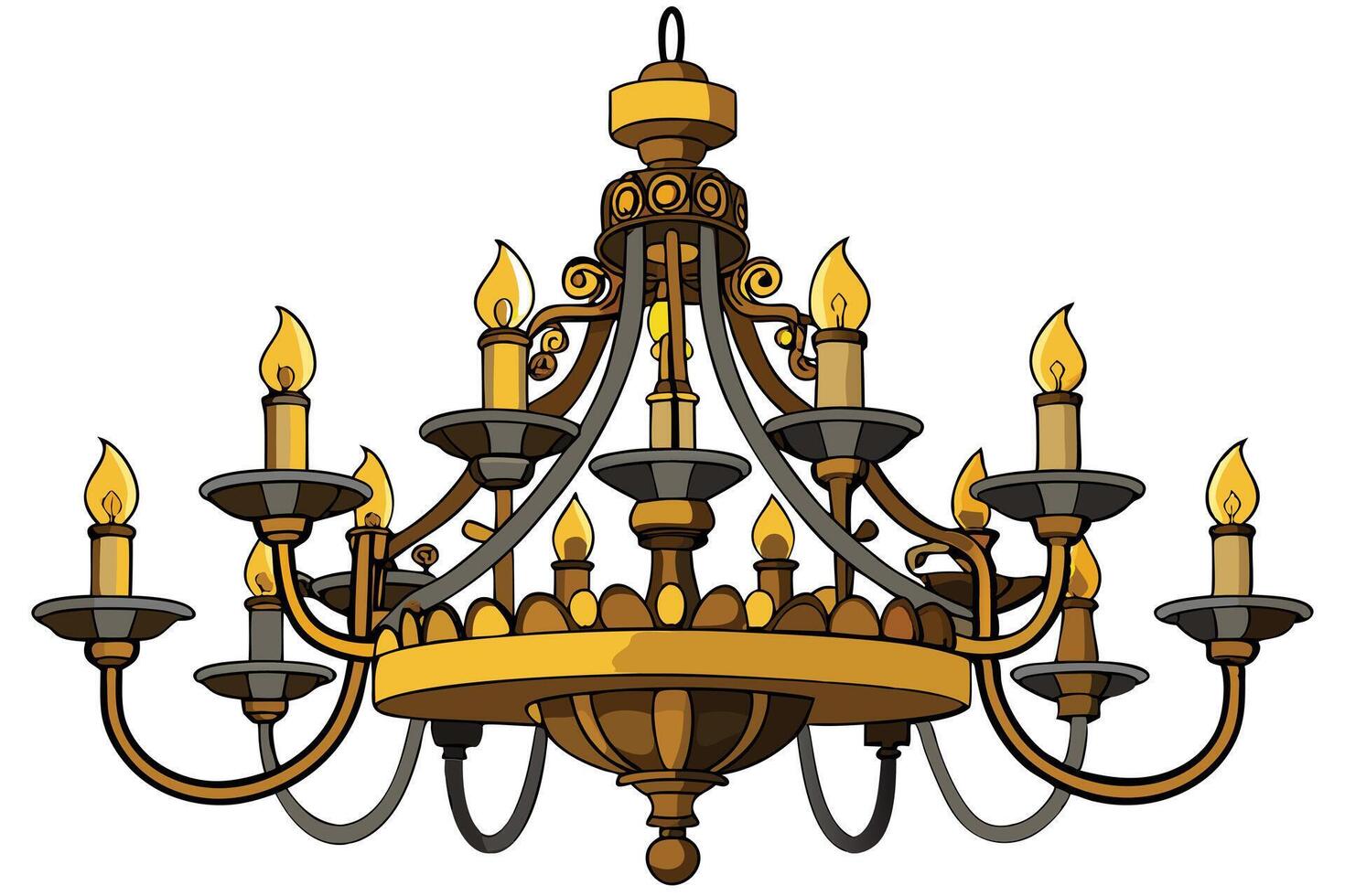 Blue and gold chandelier illustration for interior design. vector