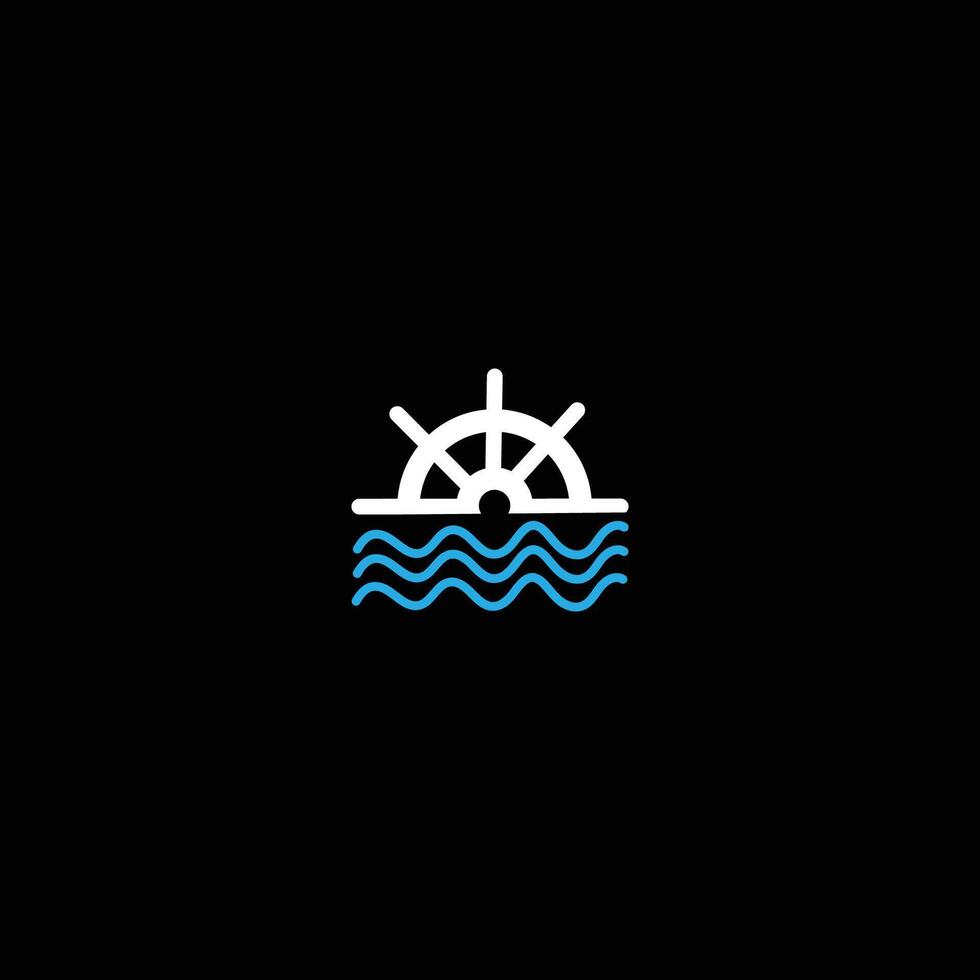Ship wheel and water modern logo design vector